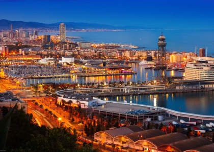 Port in Barcelona during evening. Spain
